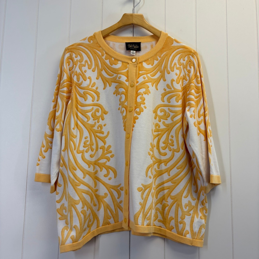 Bob Mackie Quiet Luxury Damask Scroll Cardigan Sweater Women Size 1X Old Money